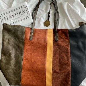 Hayden-Harnett Large Tote / Laptop Bag - Olive Green with Earth Toned accents